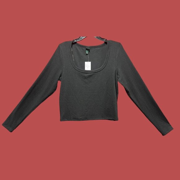 Wild Fable - Women's Ribbed Long Sleeve Scoopneck T-Shirt - Black - Extra Large - Picture 1 of 13